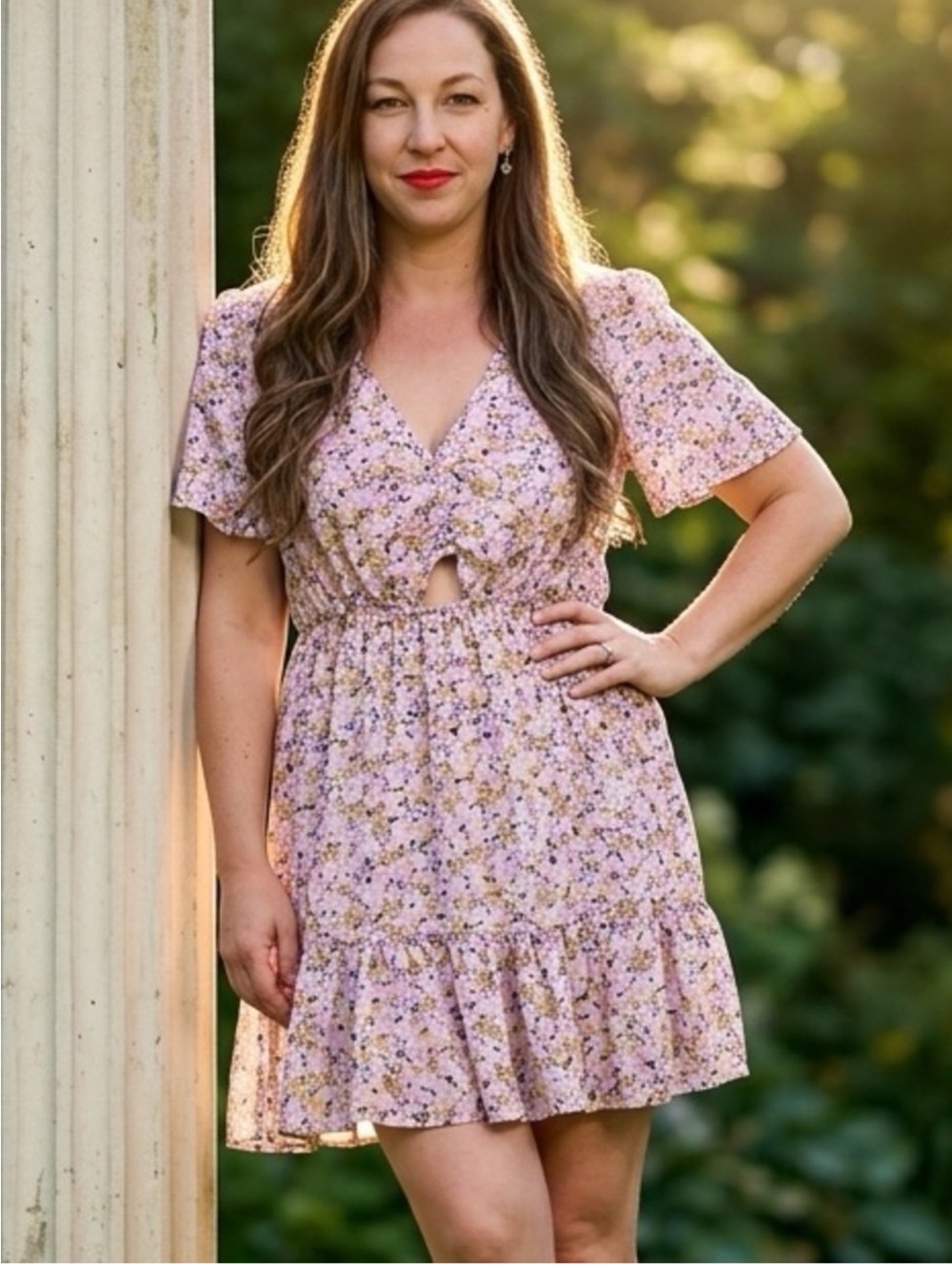 saltwater LUXE Pink Floral Cutout Mini Dress